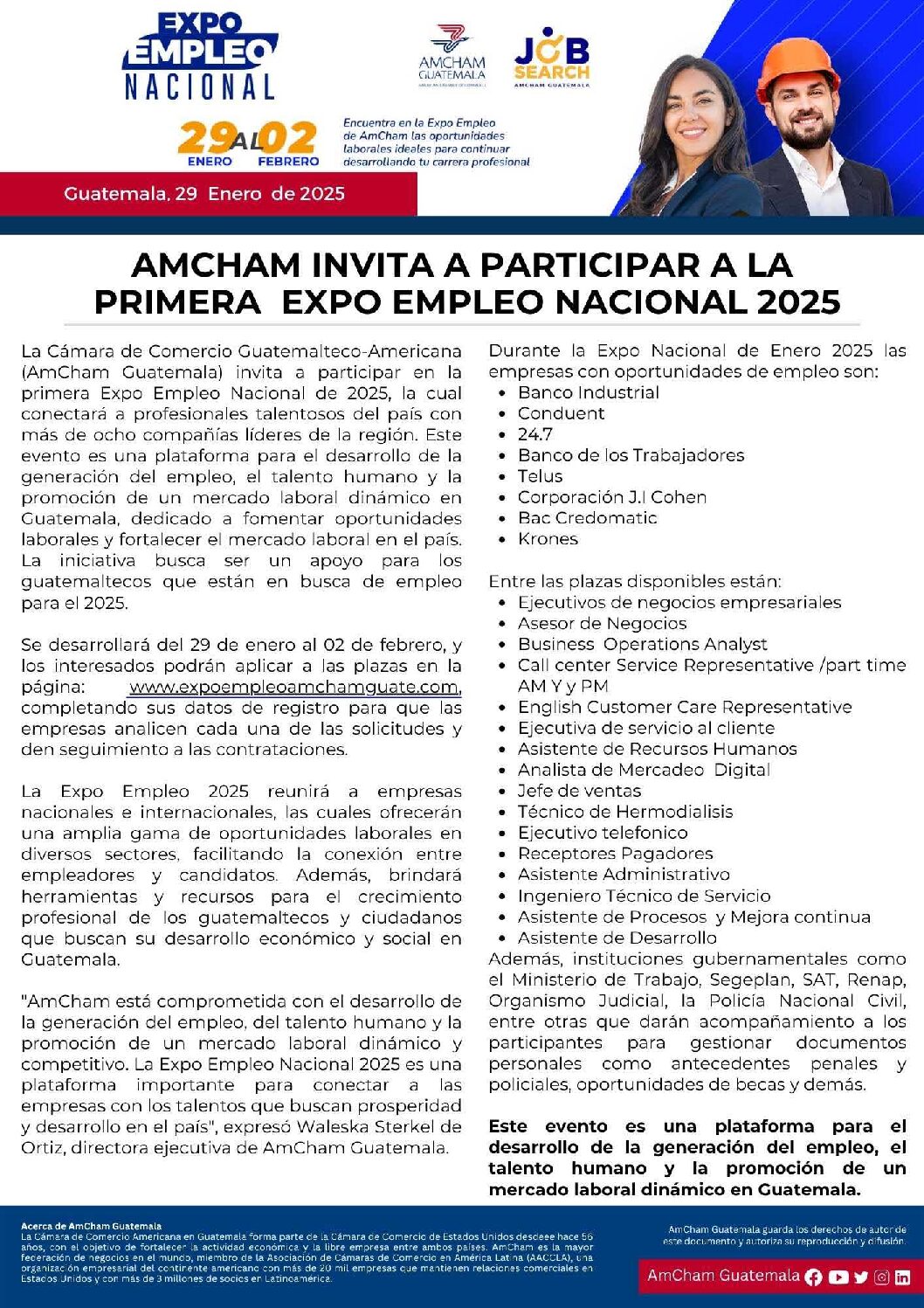 AMCHAM INVITA A PARTICIPAR A LA PRIMERA EXPO EMPLEO NACIONAL 2025