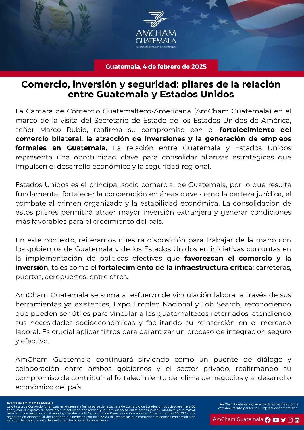 COMERCIO, INVERSIÓN Y SEGURIDAD: PILARES DE LA RELACIÓN ENTRE GUATEMALA Y ESTADOS UNIDOS
