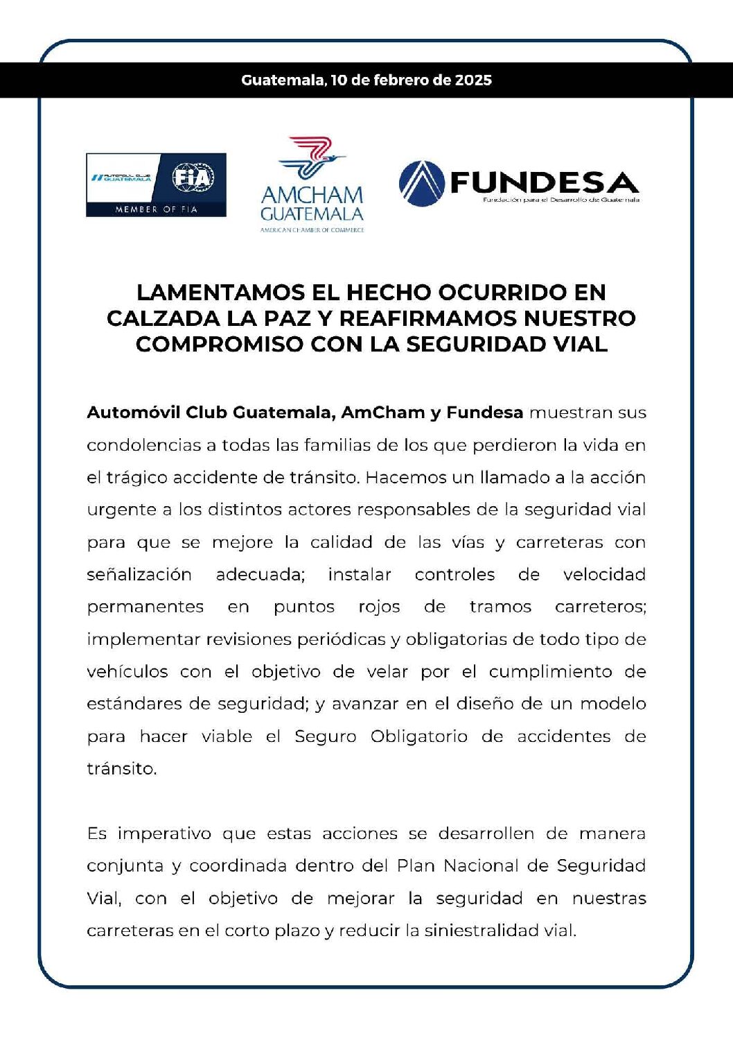 LAMENTAMOS EL HECHO OCURRIDO EN CALZADA LA PAZ Y REAFIRMAMOS NUESTRO COMPROMISO CON LA SEGURIDAD VIAL