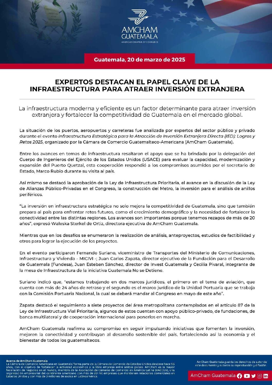 EXPERTOS DESTACAN EL PAPEL CLAVE DE LA INFRAESTRUCTURA PARA ATRAER INVERSIÓN EXTRANJERA