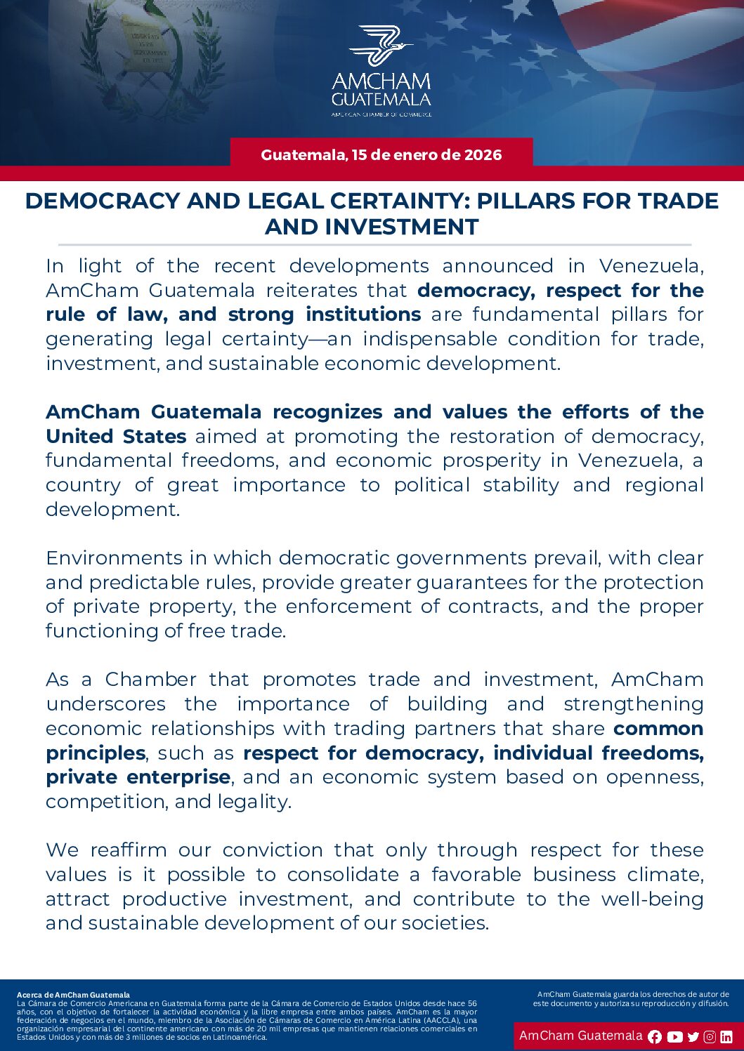 DEMOCRACY AND LEGAL CERTAINTY: PILLARS FOR TRADE AND INVESTMENT