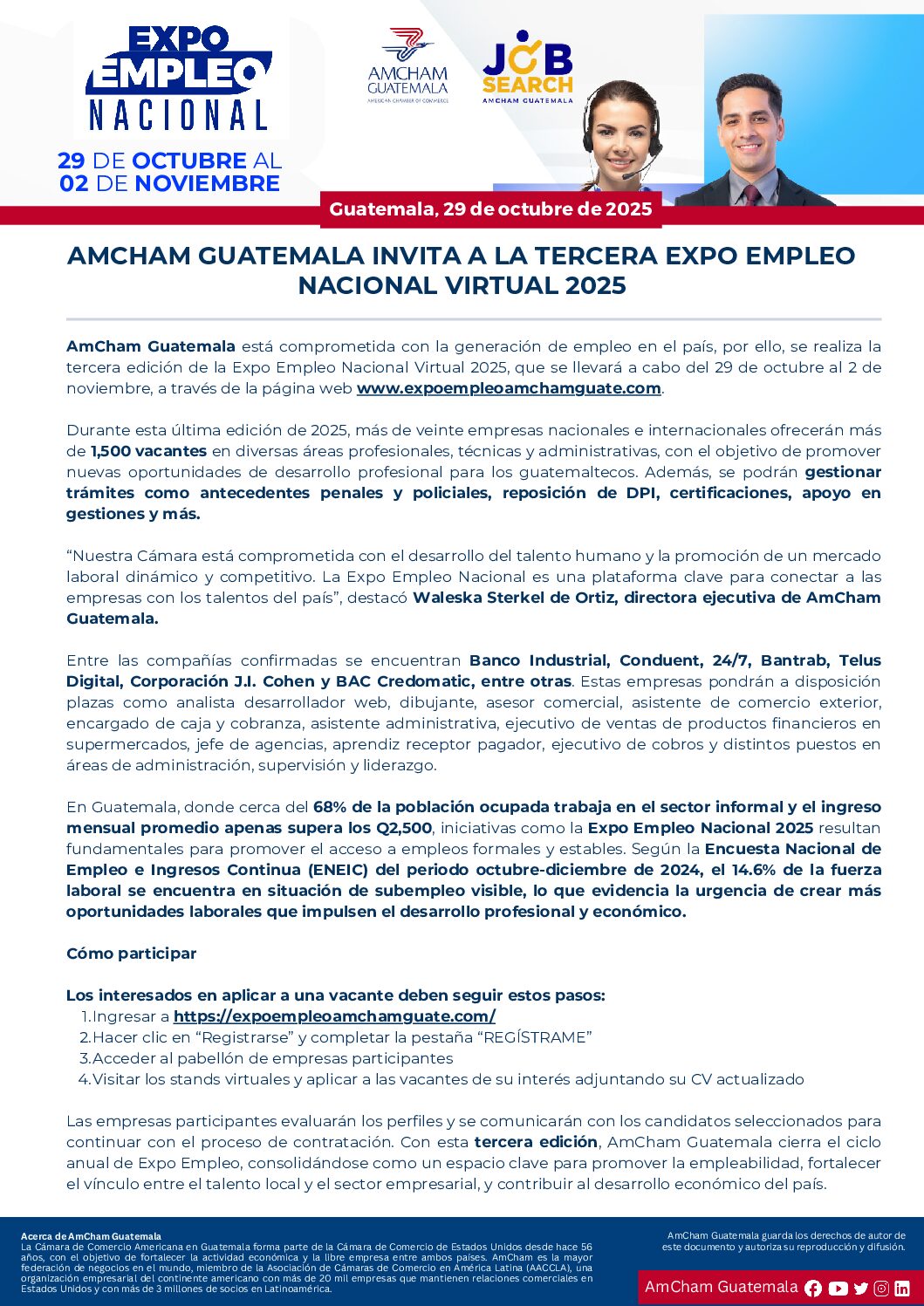 AMCHAM GUATEMALA INVITA A LA TERCERA EXPO EMPLEO NACIONAL VIRTUAL 2025