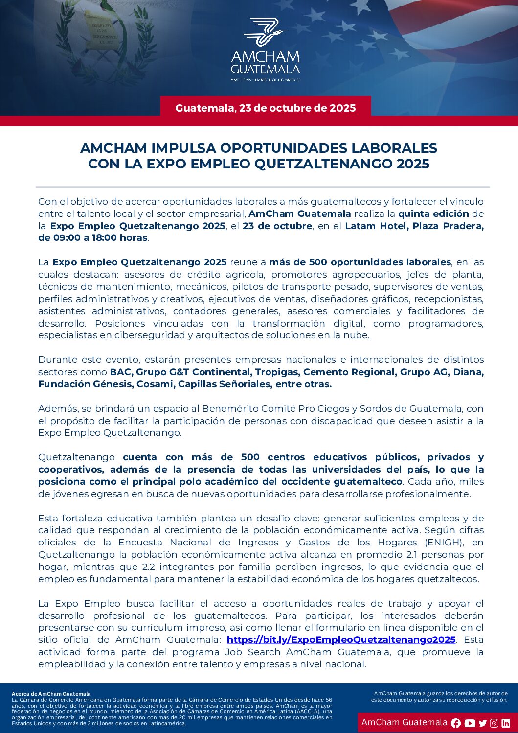 AMCHAM IMPULSA OPORTUNIDADES LABORALES CON LA EXPO EMPLEO QUETZALTENANGO 2025