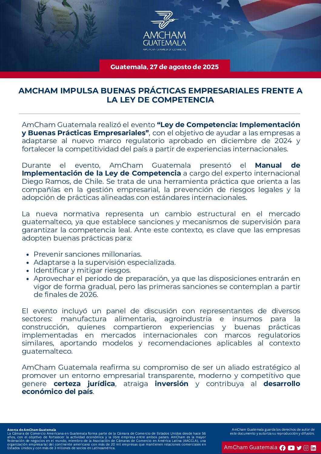 AMCHAM IMPULSA BUENAS PRÁCTICAS EMPRESARIALES FRENTE A LA LEY DE COMPETENCIA