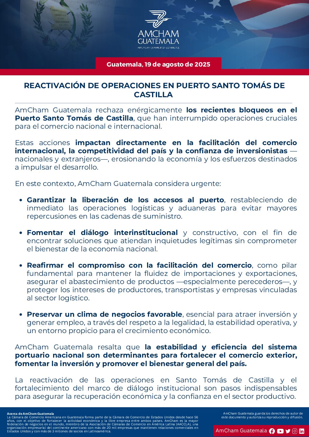 REACTIVACIÓN DE OPERACIONES EN PUERTO SANTO TOMÁS DE CASTILLA