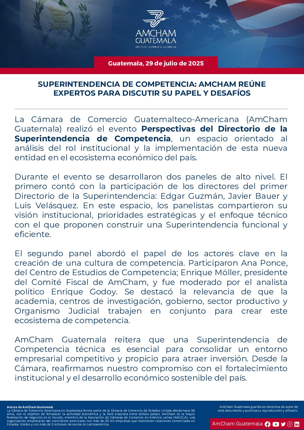 SUPERINTENDENCIA DE COMPETENCIA: AMCHAM REÚNE EXPERTOS PARA DISCUTIR SU PAPEL Y DESAFÍOS