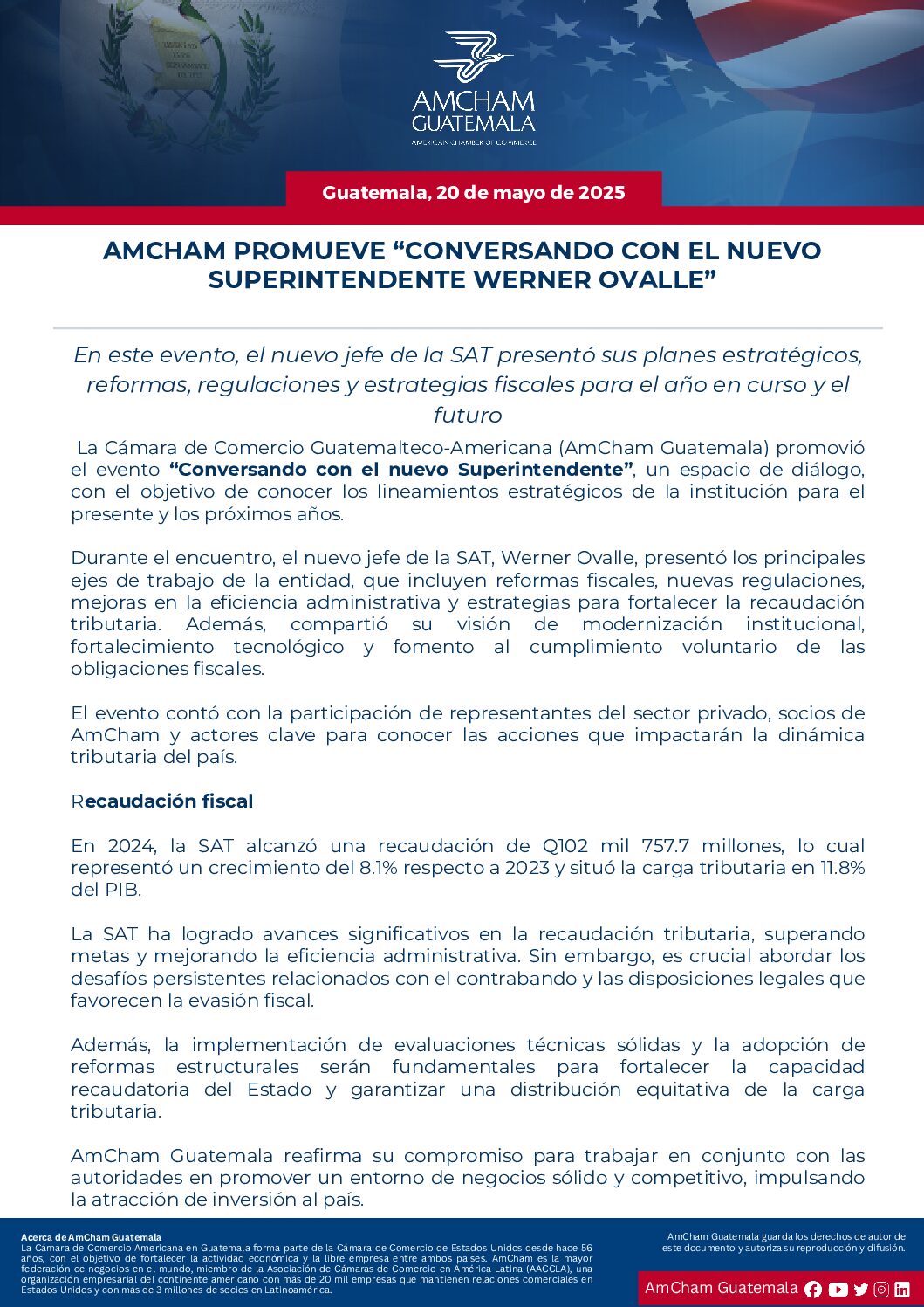 AMCHAM PROMUEVE “CONVERSANDO CON EL NUEVO SUPERINTENDENTE WERNER OVALLE”