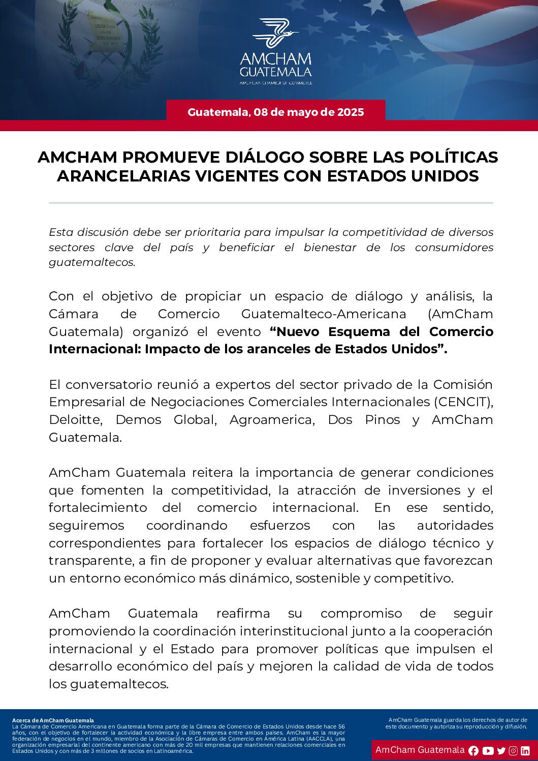AMCHAM PROMUEVE DIÁLOGO SOBRE LAS POLÍTICAS ARANCELARIAS VIGENTES CON ESTADOS UNIDOS