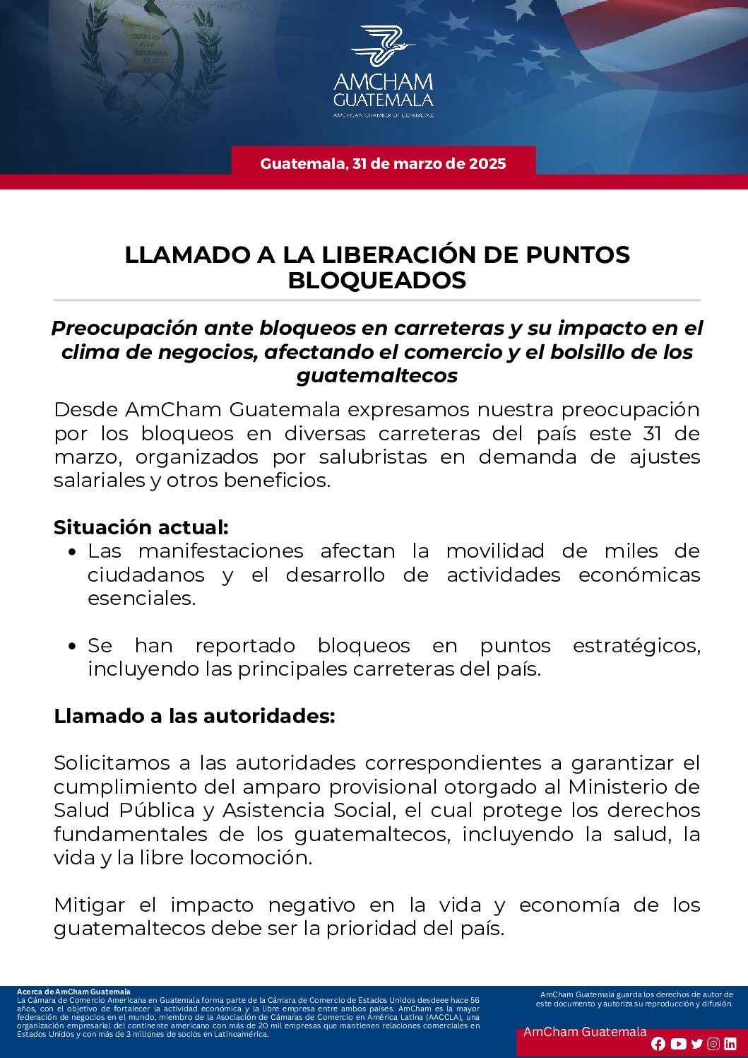 LLAMADO A LA LIBERACIÓN DE PUNTOS BLOQUEADOS