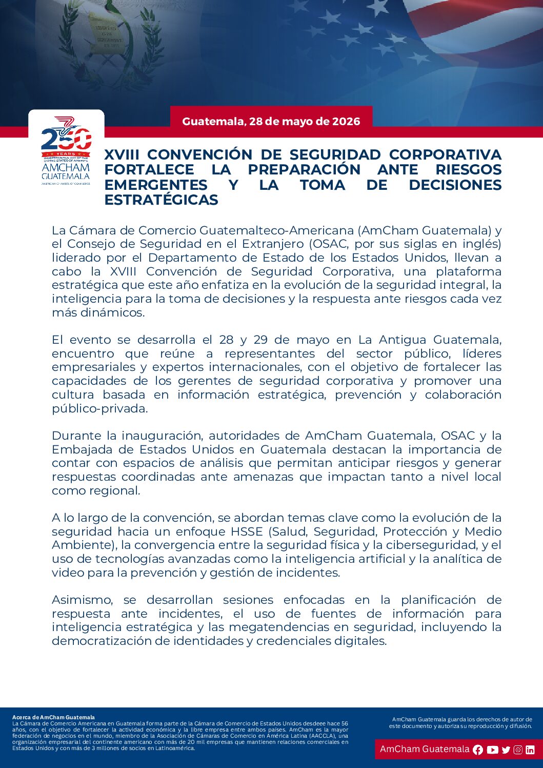 XVIII CONVENCIÓN DE SEGURIDAD CORPORATIVA FORTALECE LA PREPARACIÓN ANTE RIESGOS EMERGENTES Y LA TOMA DE DECISIONES ESTRATÉGICAS