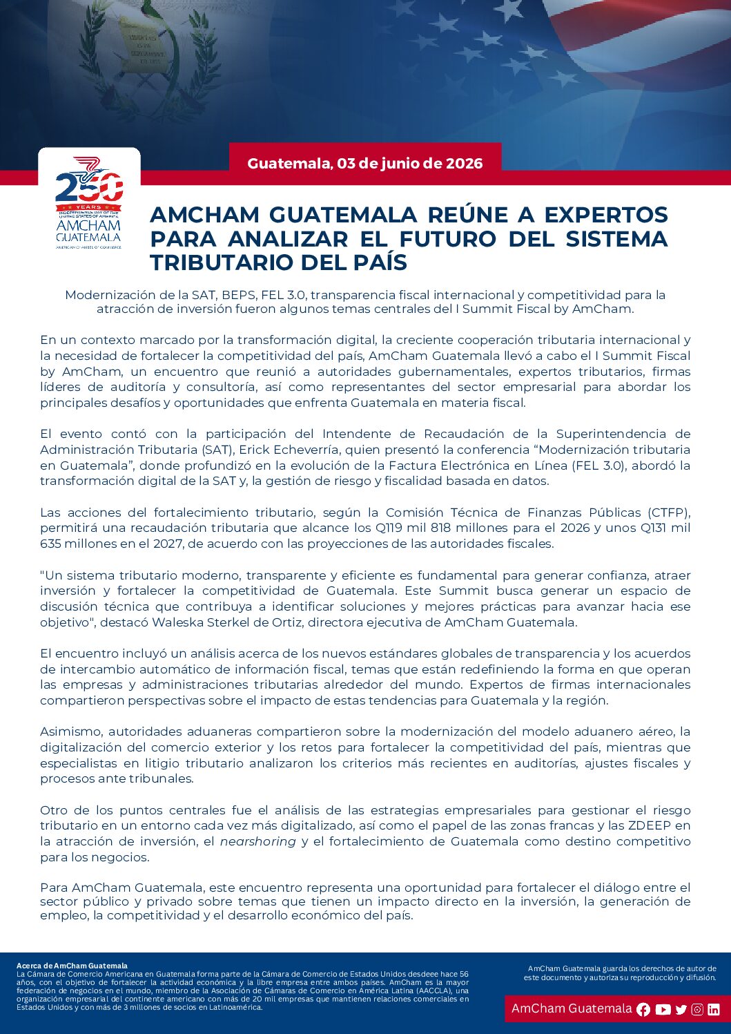 AMCHAM GUATEMALA REÚNE A EXPERTOS PARA ANALIZAR EL FUTURO DEL SISTEMA TRIBUTARIO DEL PAÍS